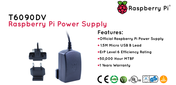 Nguồn chính hãng Raspberry Pi, Micro USB, 5.1V, 2.5A