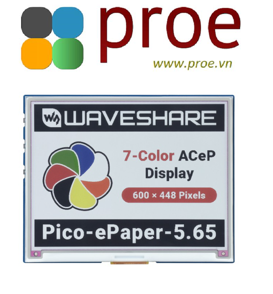 5.65inch Colorful e-Paper E-Ink Display Module for Raspberry Pi Pico, 600×448 Pixels, ACeP 7-Color