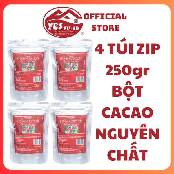 1kg Bột Cacao Nguyên Chất Loại HẢO HẠNG - 4 gói x 250g - Yeswinwin