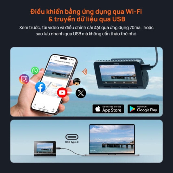 Camera hành trình ô tô Xiaomi 70mai. Bản Quốc Tế cao cấp A800SE, 4K, Wif