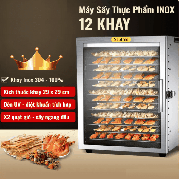 Máy sấy thực phẩm chuyên nghiệp dung tích 45 lít, 12 khay. Thương hiệu Mỹ cao cấp Septree ST-06
