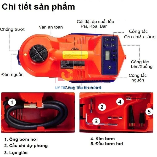 Bộ nâng kích gầm điện, kiêm máy bơm lốp tự ngắt 2 trong 1. Thương hiệu Đức ROGTZ cao cấp TY-EHJ03