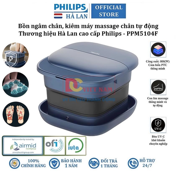 Bồn ngâm chân, kiêm máy massage chân tự động. Thương hiệu Hà Lan cao cấp Philips - PPM5104F