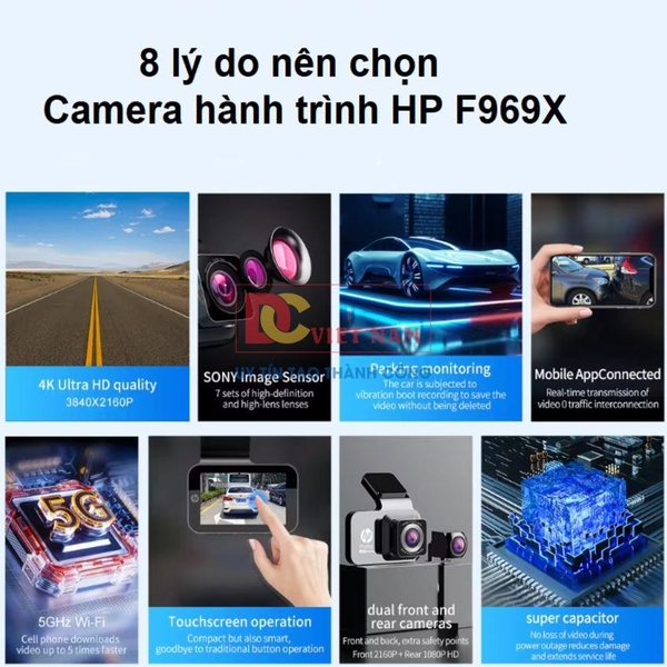 Camera hành trình ô tô độ phân giải 4K Ultra HD, Wifi, UHD. Thương hiệu Mỹ cao cấp HP - F969X