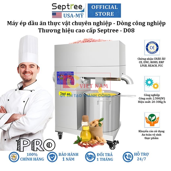 Máy ép dầu ăn thực vật công nghiệp, dùng cho hộ kinh doanh, nhà hàng, khách sạn. Thương hiệu cao cấp Septree - D08