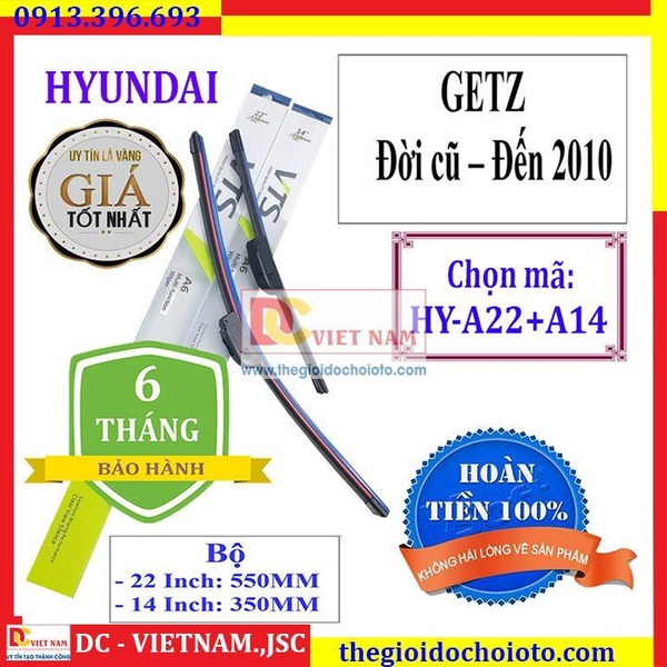 Bộ 2 thanh gạt nước mưa ô tô Nano xương mềm cao cấp dành cho hãng xe Hyundai: Getz-Accent-Avente-Elantra-i10-i20-i30-santafe-Sonata-Tucson-Starex-Verna