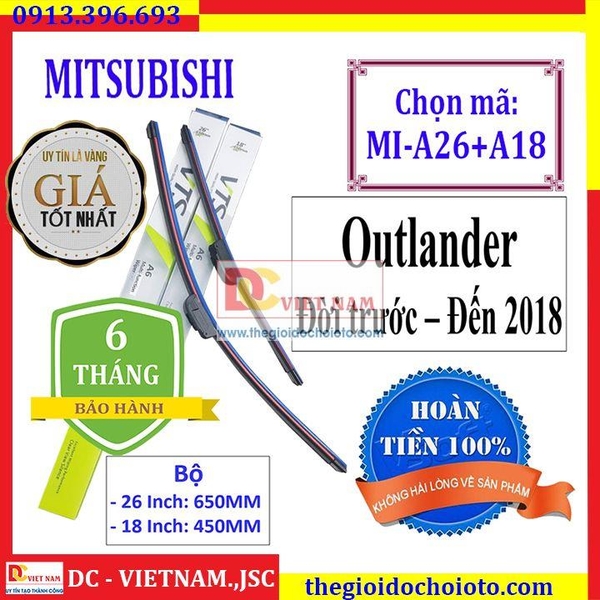 Bộ 2 thanh gạt nước mưa ô tô Nano xương mềm cao cấp dành cho hãng xe Mitsubishi: Xpander-Jolie-Mirage-Pajero-Pajero Sport-Triton-Ourlander-Grandis-Zinger-Lancer