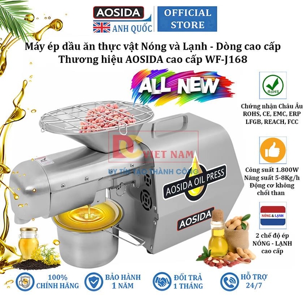 Máy ép dầu thực vật Nóng và Lạnh, dùng trong gia đình hoặc nhà hàng. Thương hiệu AOSIDA cao cấp WF-J168
