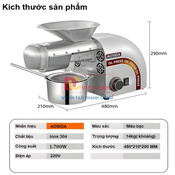 Máy ép dầu thực vật Nóng và Lạnh, dùng trong gia đình hoặc nhà hàng. Thương hiệu AOSIDA cao cấp WF-J118