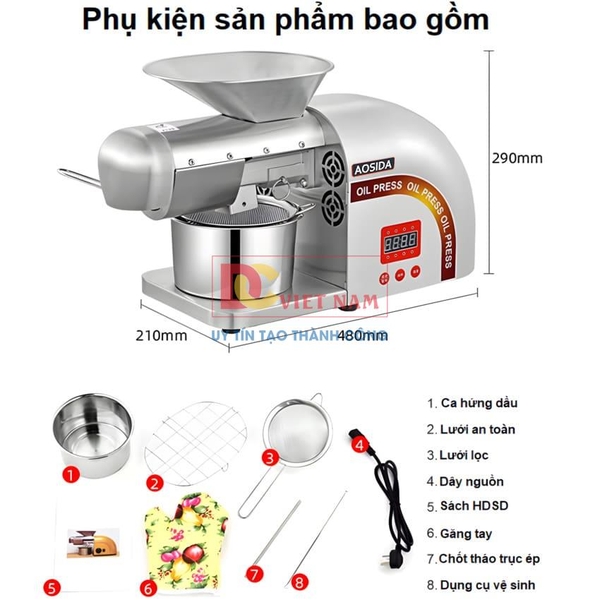 Máy ép dầu thực vật dùng cho gia đình, quán ăn. Thương hiệu Aosida cao cấp WF-ZN168