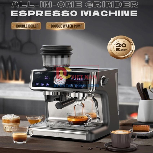 Máy pha cà phê Espresso chuyên nghiệp 3 trong 1, thương hiệu Mỹ cao cấp HiBREW - H7A (CM5020DI-GS)