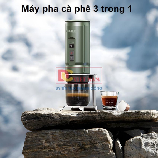 Máy pha cà phê cầm tay chuyên nghiệp Espresso 3 trong 1, dùng pin có thể pha cả nóng và lạnh. Thương hiệu Mỹ cao cấp HiBREW - H4C