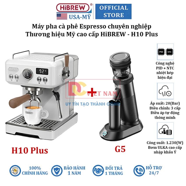 Máy pha cà phê Espresso chuyên nghiệp, thương hiệu Mỹ cao cấp HiBREW - H10 Plus