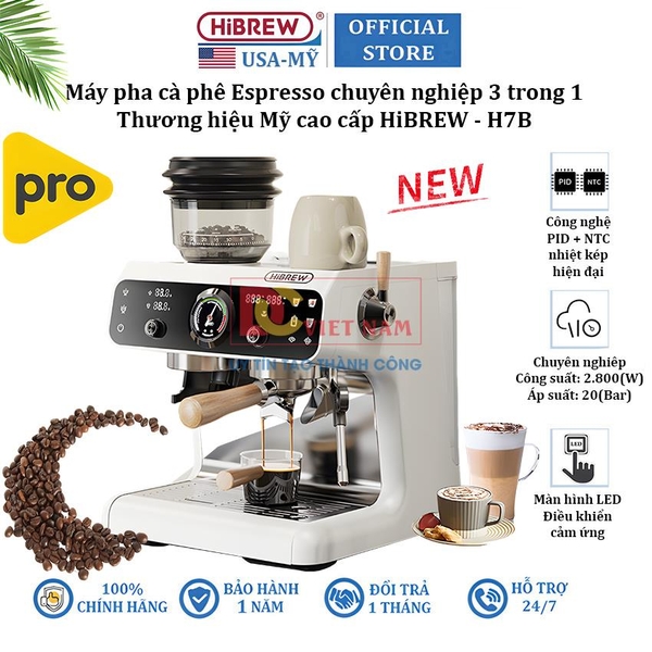 Máy pha cà phê Espresso chuyên nghiệp 3 trong 1, thương hiệu Mỹ cao cấp HiBREW - H7B