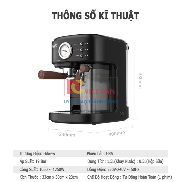 Máy pha cà phê Espresso chuyên nghiệp, thương hiệu Mỹ HiBREW cao cấp - H8A