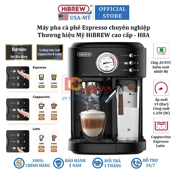 Máy pha cà phê Espresso chuyên nghiệp, thương hiệu Mỹ HiBREW cao cấp - H8A