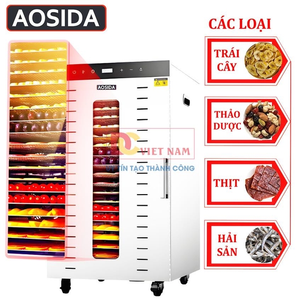 Máy sấy thực phẩm công nghiệp, dung tích 215 lít, 24 khay. Thương hiệu Anh Quốc Aosida cao cấp SS-24H