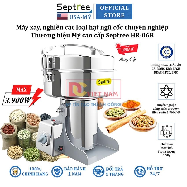 Máy xay, nghiền các loại hạt ngũ cốc chuyên nghiệp. Thương hiệu Mỹ cao cấp Septree HR-06B