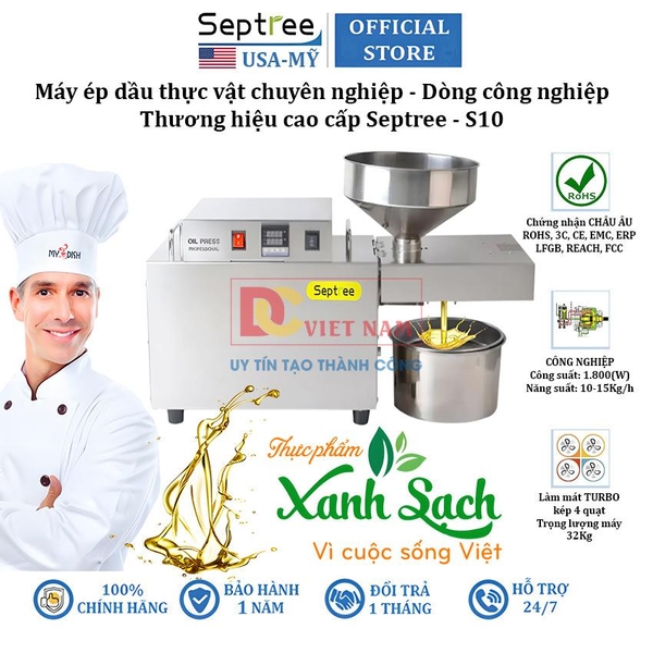 Máy ép dầu thực vật công nghiệp, dùng trong gia đình, nhà hàng, khách sạn. Thương hiệu cao cấp Septree - S10