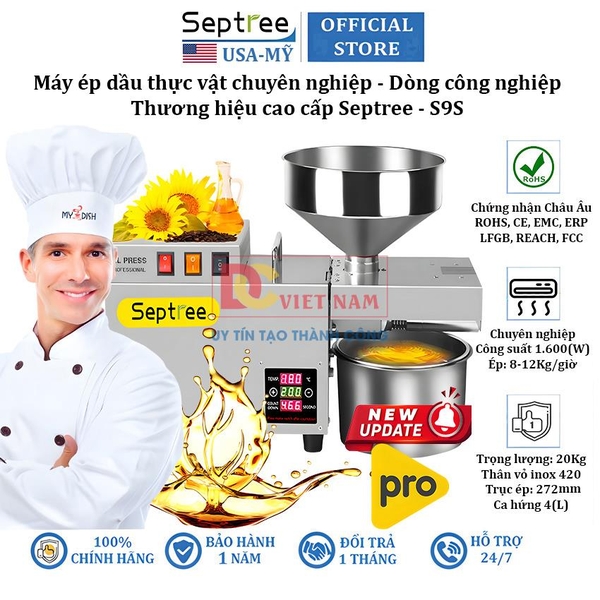 Máy ép dầu thực vật công nghiệp, dùng trong gia đình, nhà hàng, khách sạn. Thương hiệu cao cấp Septree - S9S