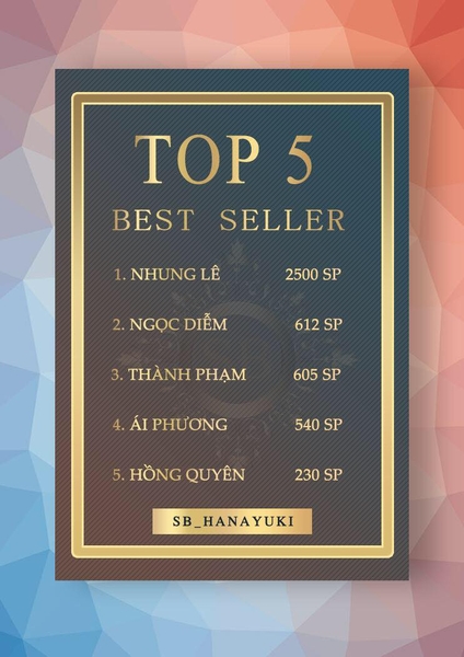 TOP 5 BEST SELLER THÁNG 8 HỆ THỐNG SB Hanayuki