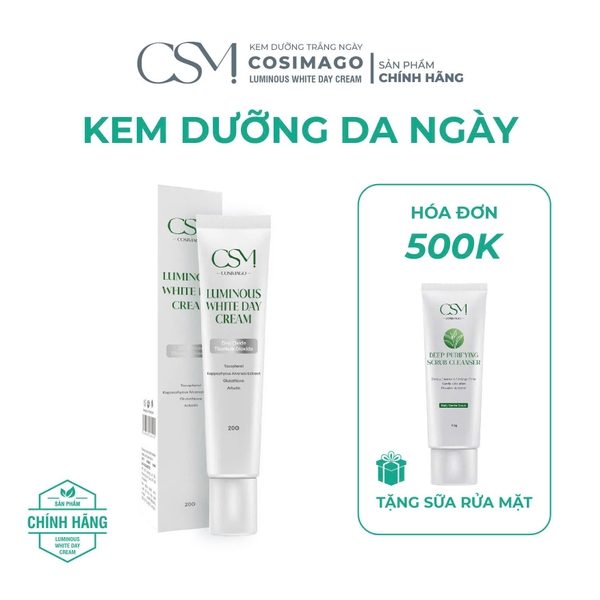 Kem Dưỡng Trắng Ban Ngày COSIMAGO LUMINOUS WHITE DAY CREAM 20gr - Nâng Tone Chống Nắng - Dưỡng Sáng Da - Cấp Ẩm - Phục Hồi Da