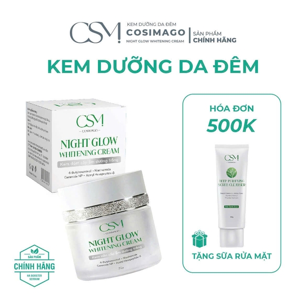 Cosimago Kem Dưỡng Trắng Da Ban Đêm Night Glow Whitening Cream 20g - Cấp Ẩm Khóa Ẩm Hỗ Trợ Phục Hồi Da Khô Yếu