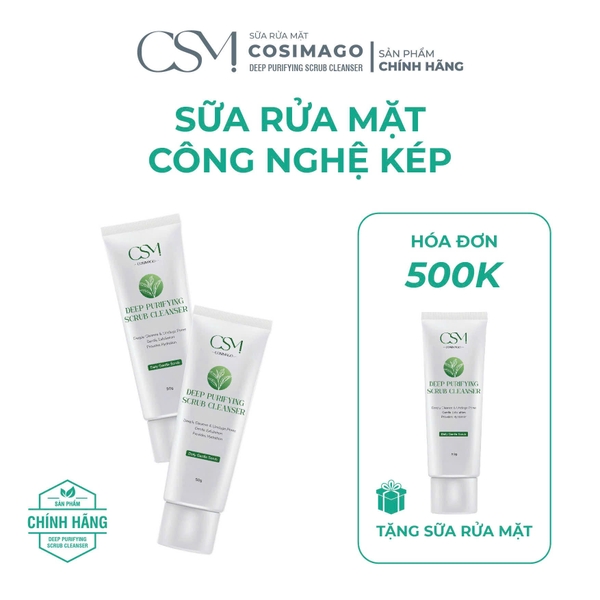 Sữa rửa mặt kép COSIMAGO 50gr -tẩy tbc sạch sâu dưỡng ẩm hỗ trợ sáng da làm dịu và giảm sưng viêm do mụn