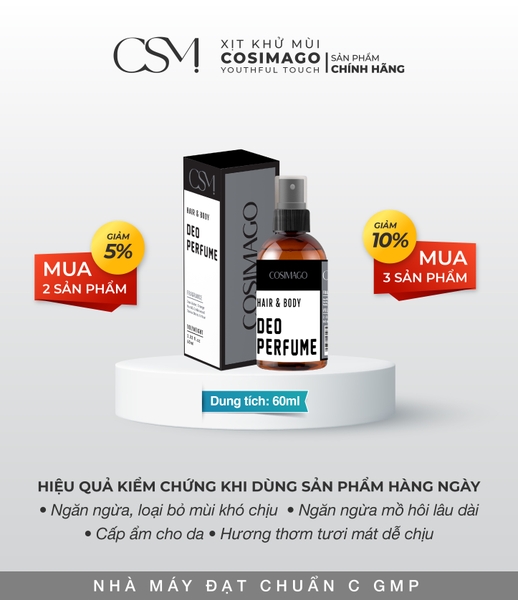Xịt khử mùi hôi & Kiềm Mồ Hôi Cơ thể (nách , chân ) Cosimago 60ml màu Xám