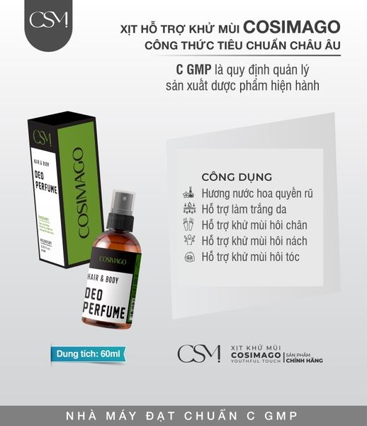 Xịt khử mùi hôi có thể (nách ,chân ) Cosimago 60ml màu xanh lá