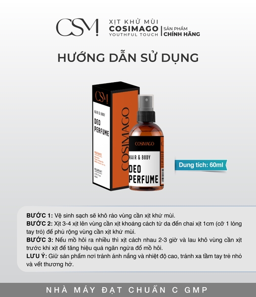 Xịt khử mùi hôi & kiềm mồ hôi cơ thể ( nách , chân ) Cosimago 60ml Màu Nâu Đất