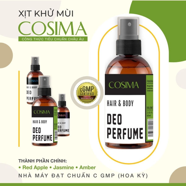 Xịt khử mùi ngăn ngừa mồ hôi 24h COSIMA (màu xanh lá 60ml )