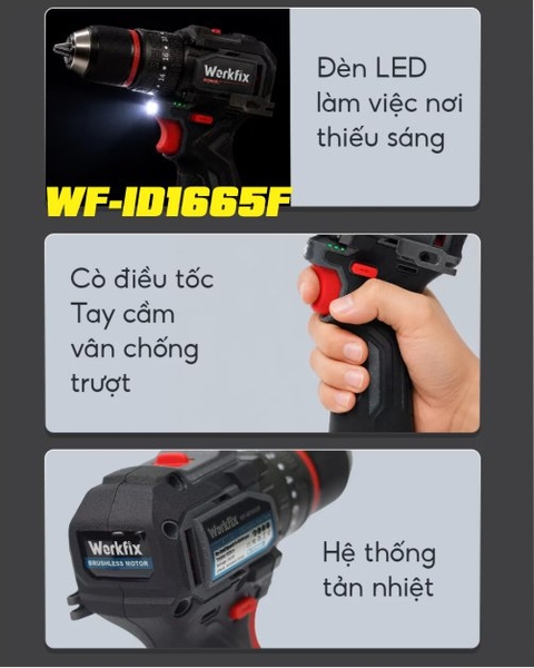 Địa chỉ uy tín mua máy khoan pin 3 chức năng Workfix WF-ID1665F