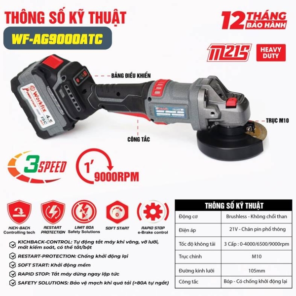 Địa chỉ uy tín mua máy mài góc dùng Pin Workfix WF-AG9000ATC