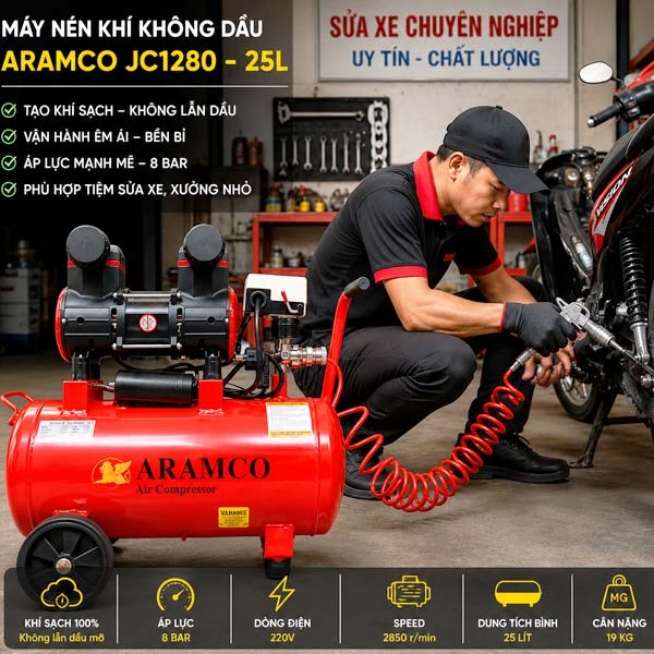 Địa chỉ uy tín mua máy nén không dầu Aramco JC1280–25L