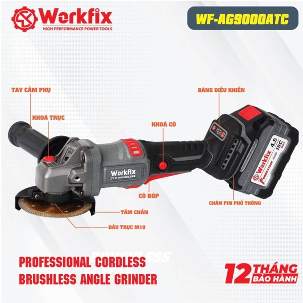 Hình ảnh máy mài góc dùng Pin Workfix WF-AG9000ATC