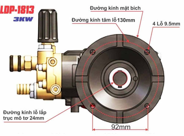 Kích thước đầu bơm cao áp  LDP1813 lắp mô tơ 3kw