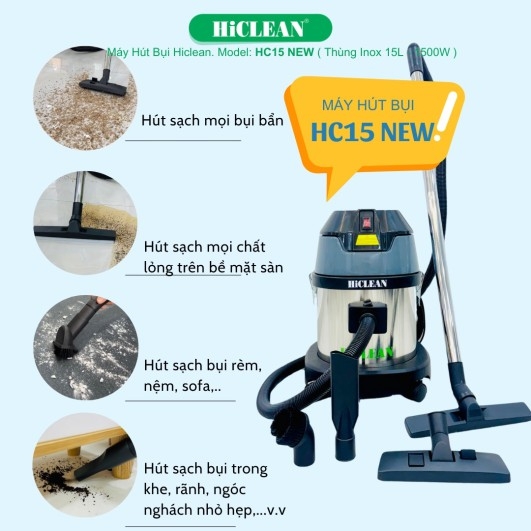 Mô tả máy hút bụi Hiclean 15 lít HC-15 New