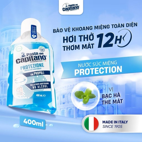 Nước Súc Miệng Pasta Del Capitano Protezione Bảo Vệ Toàn Diện, Hơi Thở Tươi Mát