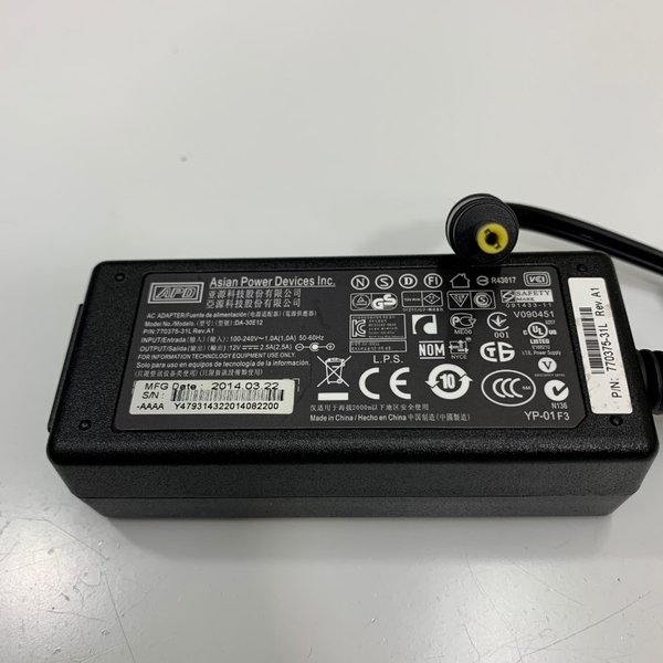 Adapter 12V 2.5A 30W Asian Power Devices APD DA-30E12 Connector Size 4 ...