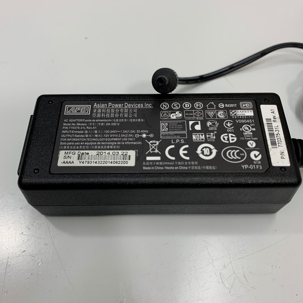 Adapter 12V 2.5A 30W Asian Power Devices APD DA-30E12 Connector Size 3 ...