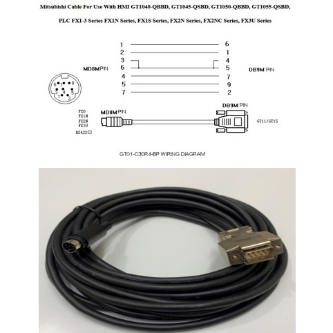 Cáp Lập Trình GT01-C200R4-8P Dài 20M Cable MD8M to DB9 Male For PLC ...