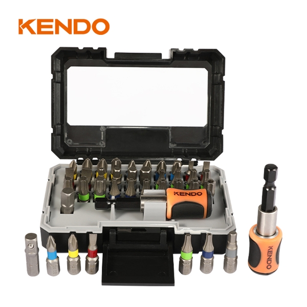 Bộ mũi vít nhiều màu kèm đầu nối bằng thép S2 32 chi tiết Kendo - 32203235