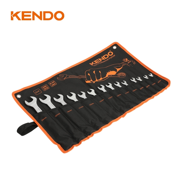 Bộ cờ lê 2 đầu vòng miệng bằng thép CrV 14 cái (6 - 24mm) Kendo - 15246