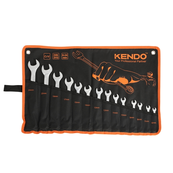 Bộ cờ lê 2 đầu vòng miệng bằng thép CrV 14 cái (6 - 24mm) Kendo - 15246