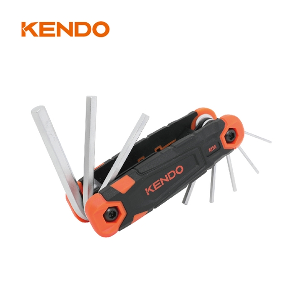 Bộ lục giác bằng thép Cr-V kiểu gấp gọn (8 cái/bộ) Kendo - 20717