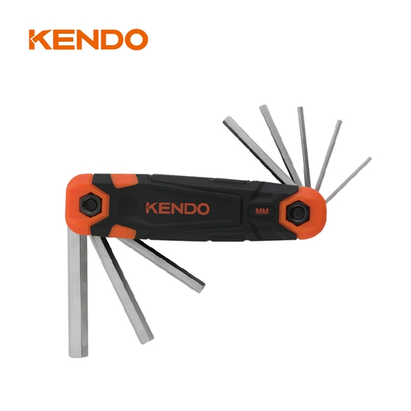 Bộ lục giác bằng thép Cr-V kiểu gấp gọn (8 cái/bộ) Kendo - 20717
