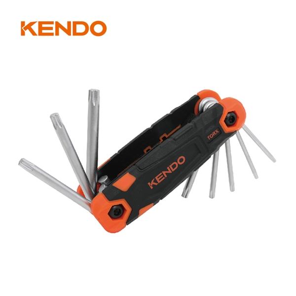 Bộ lục giác hoa thị bằng thép Cr-V kiểu gấp gọn (8 cái/bộ) Kendo - 20718