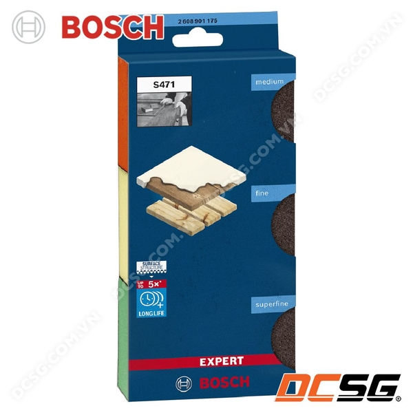 Bộ nhóm foam chà gỗ 3 miếng EXPERT S471 69x97x26mm Bosch 2608901175