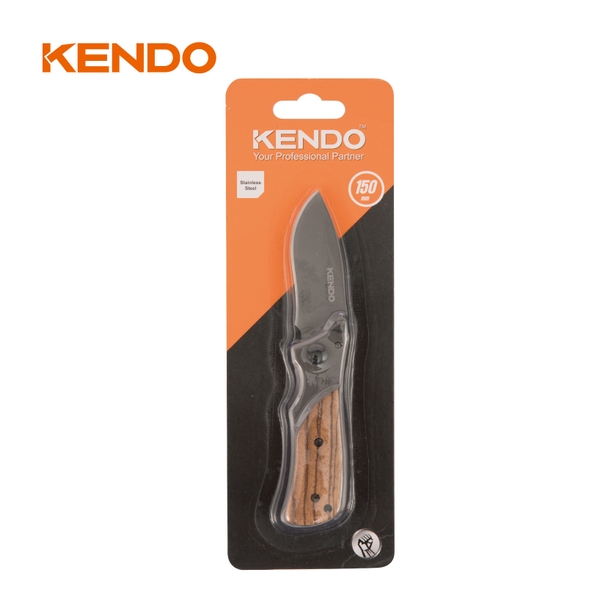 Dao tiện ích gấp gọn chất liệu thép không gỉ với tay cầm bọc gỗ 165mm Kendo - 30928